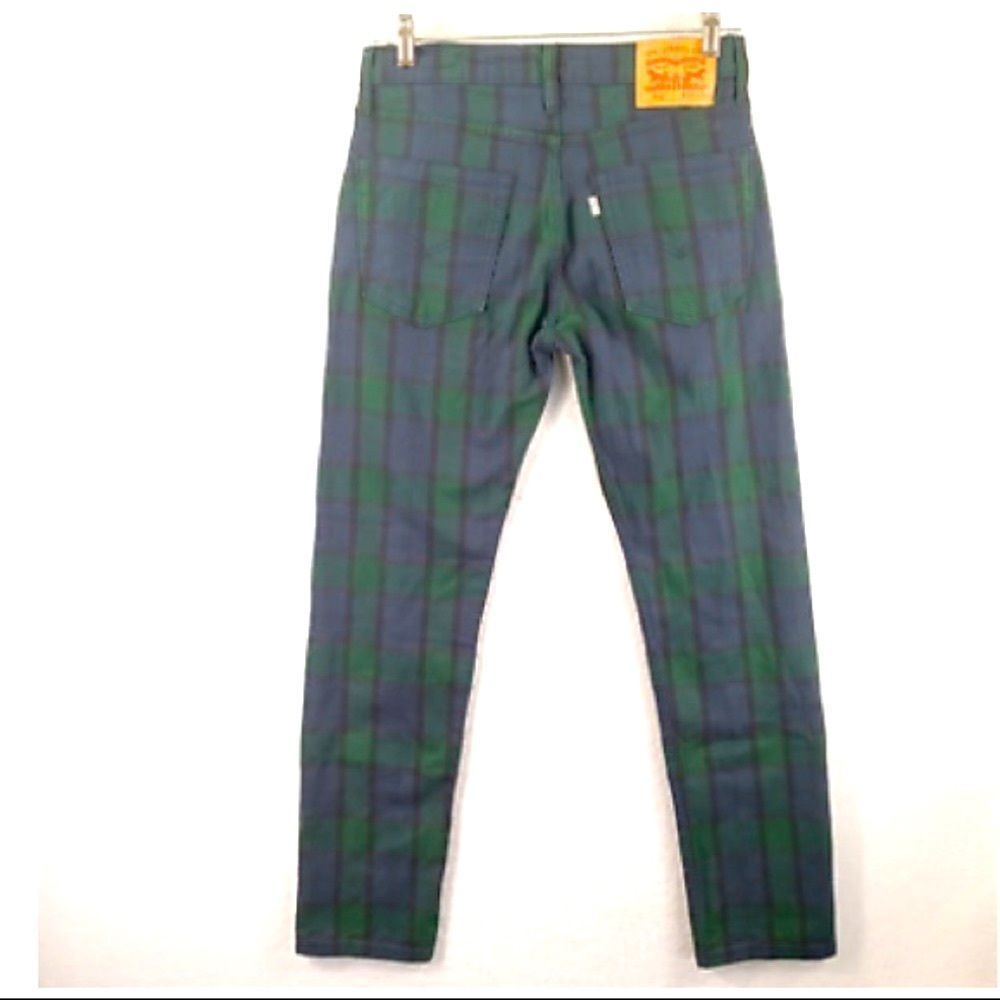Levis 502 Classic Straight Leg Jeans Mens 28x30 Green Blue Medium Plaid Denim